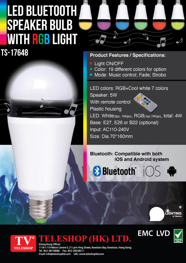 LED Bluetooth Speaker Bulb With RGB Light